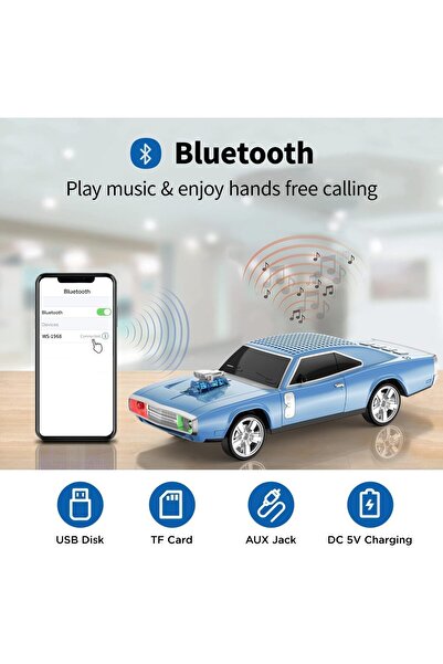 AWEI Kablosuz Hoparlör Bluetooth 1968 Retro Ride Araba Hoparlör ve FM Radyo USB SD AUX Girişli WS-1968