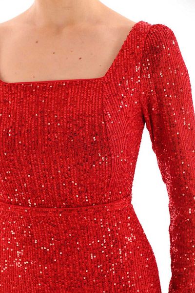 CİXAPLE Sequined Square Collar Evening Dress