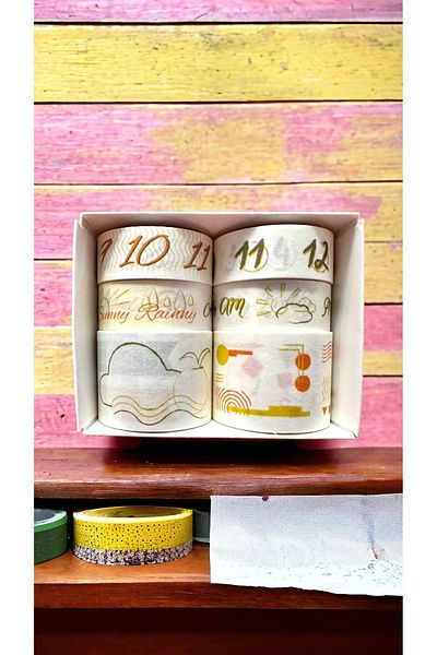 Marseliko Timeline Washi Tape Set - 6 Patterns Yellow Tone Washi Tape - Tape Sticker - Notebook Decoration