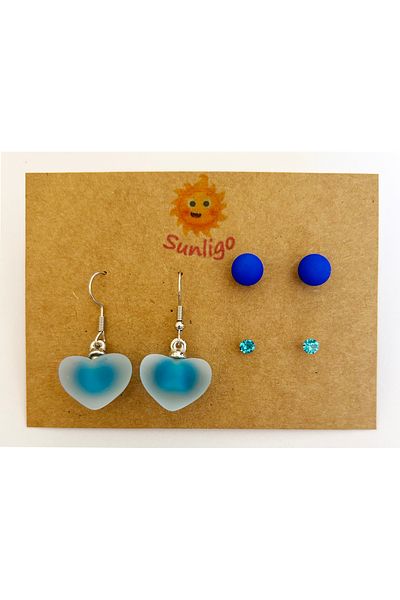 Sunligo Colorful Heart and Bulk Earrings Set - 3 Pairs of Earrings