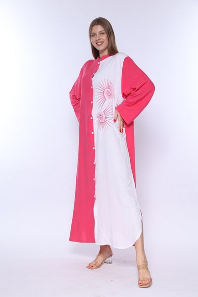 mervemoda فستان نسائي صيفي منسوج بأزرار أمامية