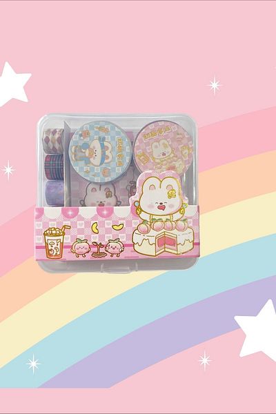 Marseliko Cute Bunny Pink Post-it, Αυτοκόλλητο, Σετ με κουτί με ταινία Washi / Ταινία Washi / Bullet Journal