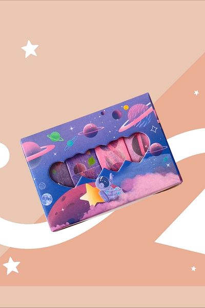 Marseliko Planet Rabbit Ροζ Σετ 4 ταινιών Washi Tape / Washi Tape / Bullet Journal / Scrapbook