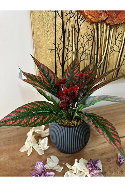 La bella bazar Saksılı Yapay Çiçek Dekoratif Masa Balkon Çiçeği Doğal Taş Yosunlu Masa Üstü Dekorasyon