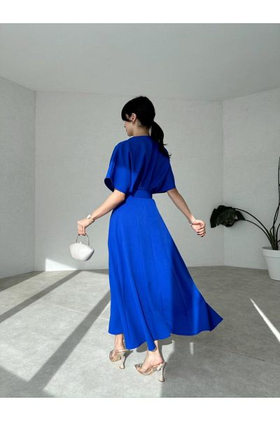 Afiş Butik Pleated Midi Dress - Belt Detail and Slit