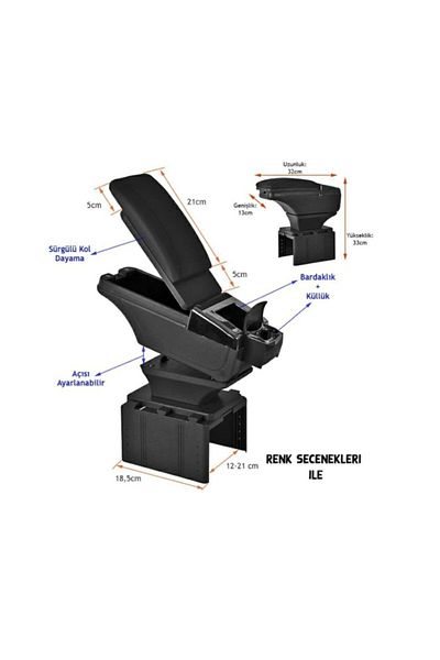 Claswin Armrest Universal Sliding Armrest Black Leather Cream Stitched