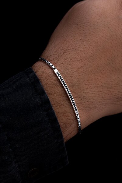 OSMANLI GÜMÜŞ Erkek Gümüş Bileklik - Küp Model Siyah Zirkon Taşlı Gümüş Bileklik