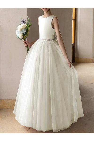 nsmkidslife Satin and Pearl Tulle Ball Gown - Princess Dress with Bow Detail