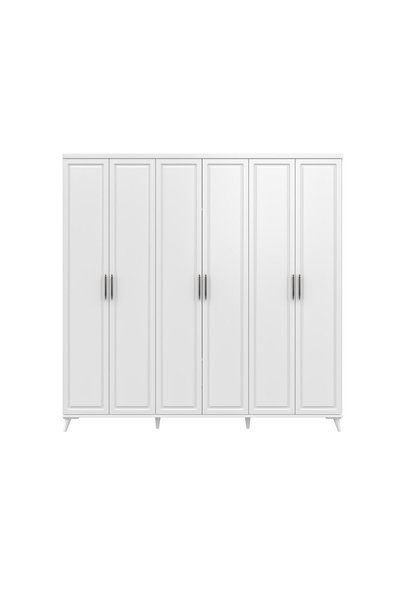 GuneyStore Ücretsiz Montaj MİLAS 6 Kapaklı Komple Mdf Beyaz Gardırop Elbise Dolabı