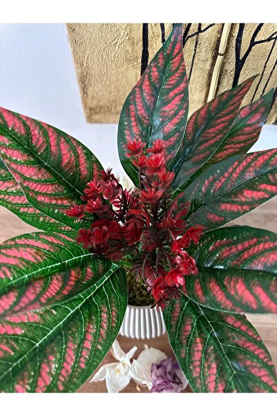 La bella bazar Saksılı Yapay Çiçek Dekoratif Masa Balkon Çiçeği Doğal Taş Yosunlu Masa Üstü Dekorasyon