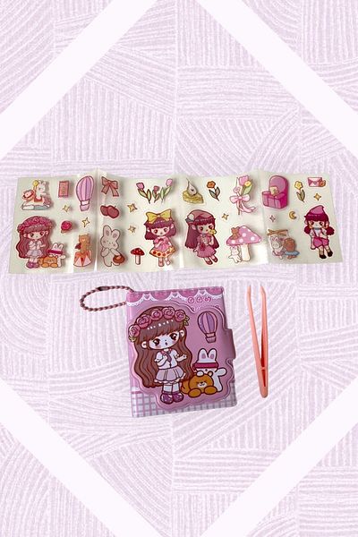 Marseliko Cute Girl Pink Notebook, Sticker, Tweezers Set / Notebook / Sticker / Tweezers (PINK2)