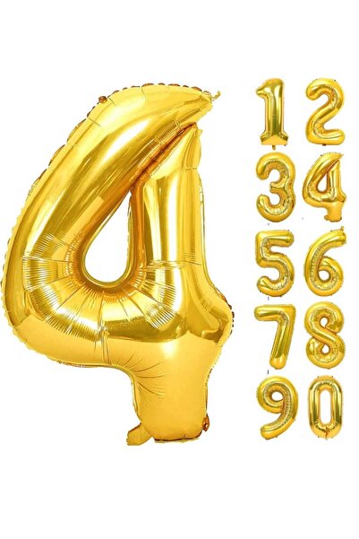 PARTİ AŞKI Gold Renkli Rakam Folyo Balon 80 Cm & 32 Inç Doğum Günü 4 Yaş Raka...
