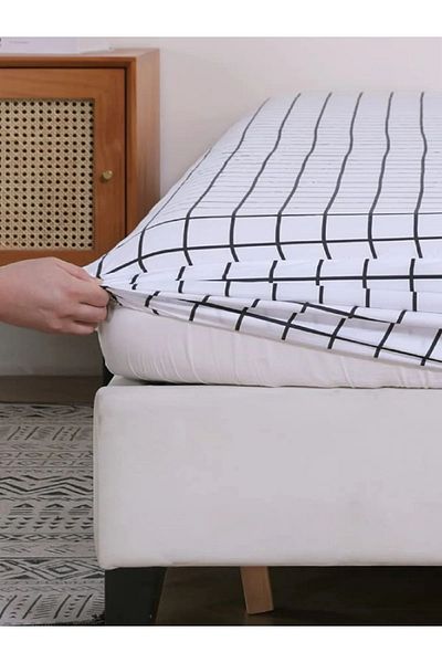 SNR HOME COLLECTION White Checkered Cotton Teen Room Single 100x200cm Elastic Sheet Set