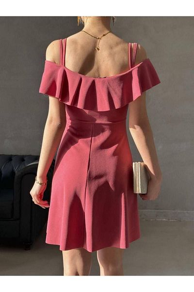 rengamoda Țesătură creponată colorată - Rochie de damă cu gât agățat