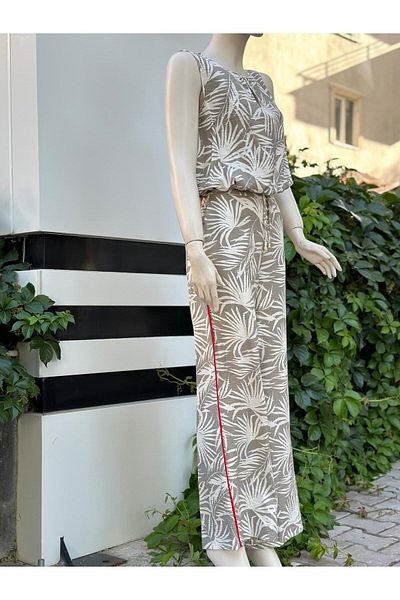 AYHAN Leaf Patterned Blouse and Pants Set