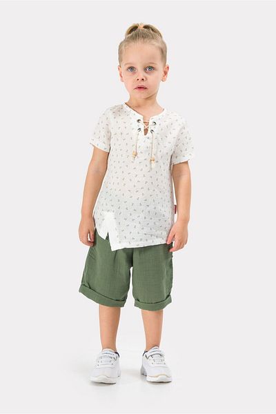 Baby Animals Boy's Summer Muslin Fabric Muslin Top and Bottom Children's Set