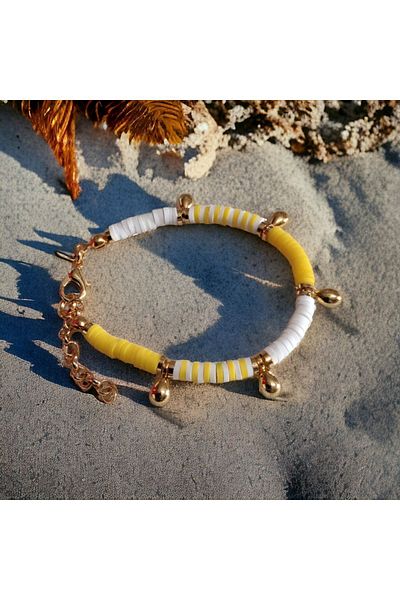 Denis Bujiteri Girl's 13cm Extension Yellow White Fimo Anklet with Drop Accessories