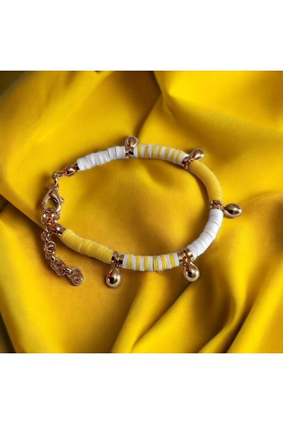 Denis Bujiteri Girl's 13cm Extension Yellow White Fimo Anklet with Drop Accessories