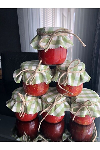 lovelyhome35 Yeşil Pötikare Lastik Dikişli 6 Lı Kavanoz Kapağı Örtüsü