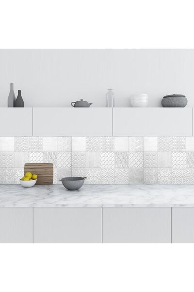 StickerArt Mutfak Tezgah Arası Folyo Fayans Kaplama Folyosu Gri Vintage Fayan...