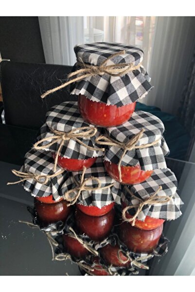 lovelyhome35 Siyah Pötikare Lastik Dikişli 6 Lı Kavanoz Kapağı Örtüsü