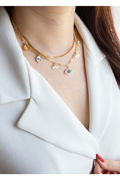 CHARMLUCKY Eye Charm Steel Necklace