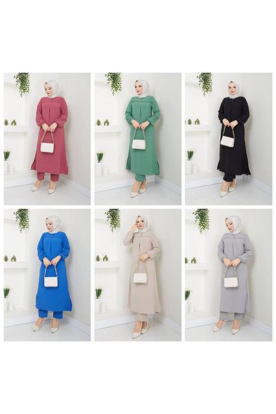asyadabutik Large Size Embroidered Aerobin Tunic and Trousers Set