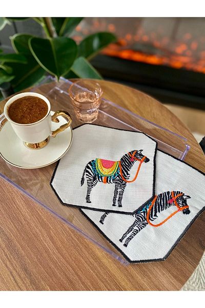 Soft Colours قطعتان من منديل تقديم الكوكتيل المزخرف بنمط الحمار الوحشي الملون هدية منزلية لجانب القهوة