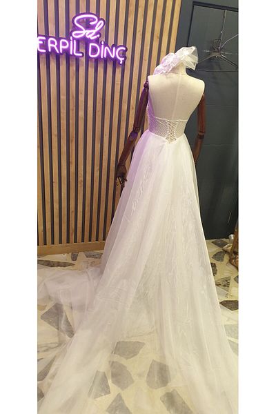 serpildinc White Organza Slit Wedding Dress - for Wedding and Outdoor Shooting