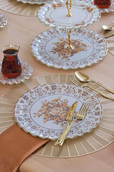Glore Veneto Coffee 6 Person 33 Piece Cake Tea Serving Treat Set - Gold Gilded