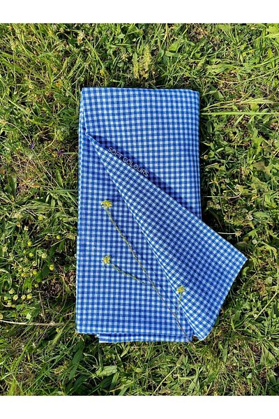 Soft Colours 170x170 Gingham Picnic Table Cloth Navy Blue Checkered Tableware Cloth