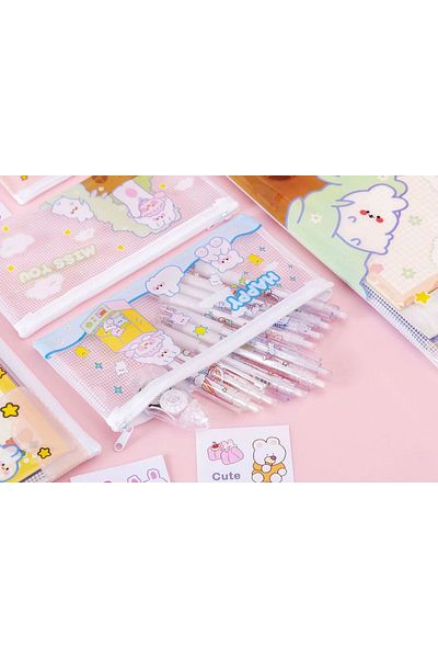 Bluoksweet PVC transparent waterproof transparent striped filing pen holder - zipper folder bag
