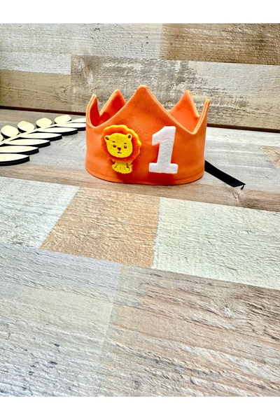 Feriatolye عيد ميلاد برتقالي بعمر سنة واحدة - تاج على شكل أسد مع مفهوم سفاري