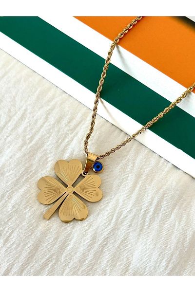 kmer Auger chain clover evil eye bead Steel necklace