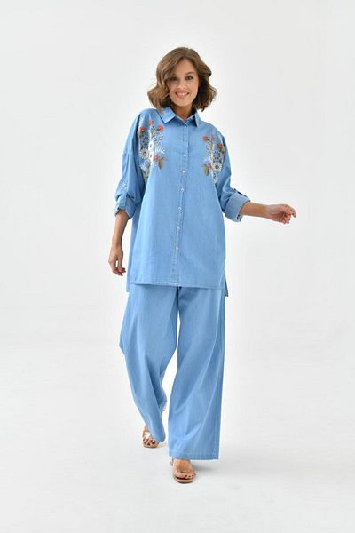 MVStore Women's Denim Embroidery and Stone Embroidered Shirt