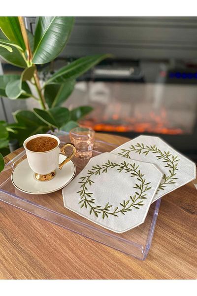 Soft Colours قطعتان من منديل تقديم الكوكتيل المزخرف من Olive Branch - جانب القهوة