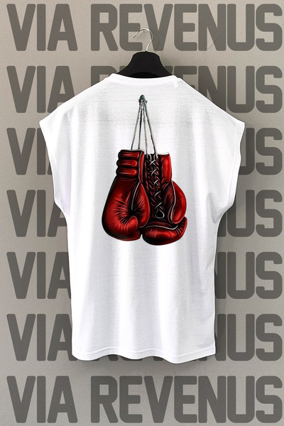 Vordevia Boks Eldiveni Sırt Baskılı Sıfır Kollu Beyaz Spor Tshirt