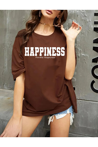 oneagılyazı Μπλουζάκι με στάμπα HAPPINESS Oversize