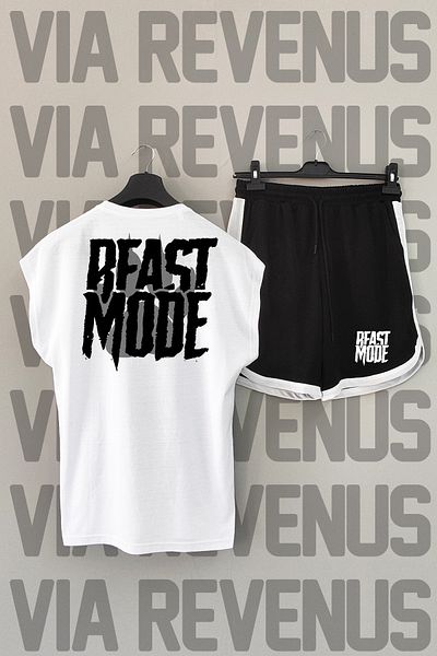 Vordevia Beast Mode - Crew Neck White and Black Sports T-shirt and Shorts Set