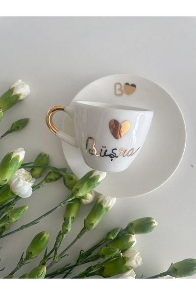 Mugtasarım 24k Gold Gilded Porcelain Turkish Coffee Cup - Büşra - 80 Cc