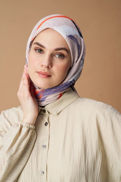 Modakaşmir Mink Geo Patterned Bamboo Scarf