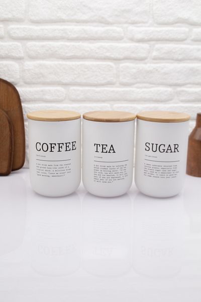 zezedesing 1000ML Capacity Bamboo Glass White TEA COFFEE SUGAR Jar Set
