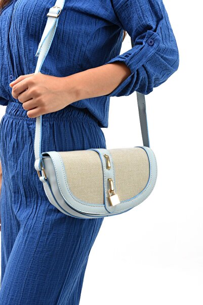 NBİBAGS Kilitli Model Kontrast Tasarım Çapraz Askılı Kadın Çantası