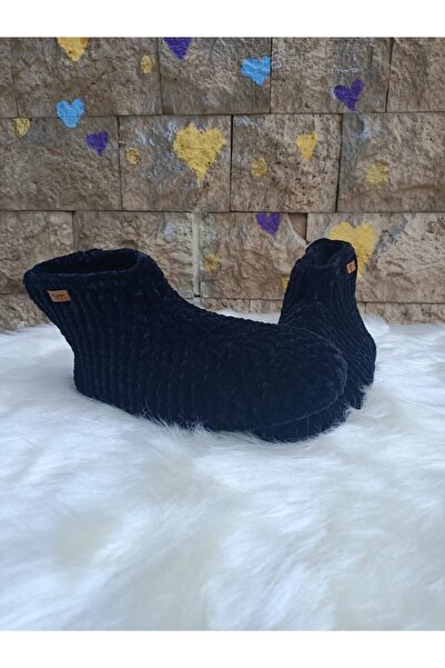 Tuyy El Örgüsü Tasarım Siyah Ev Botu& Patik Özel