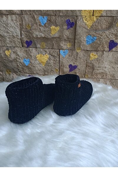 Tuyy El Örgüsü Tasarım Siyah Ev Botu& Patik Özel