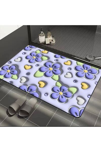 Hombak Papatya Sihirli Su Emici Banyo Paspası Kaymaz Tabanlı Abdest Paspası 3...
