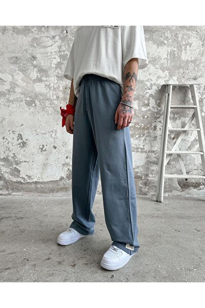 No362 سويت شيرت رياضي بتصميم فضفاض مع علامة الساق باللون الأزرق البترولي