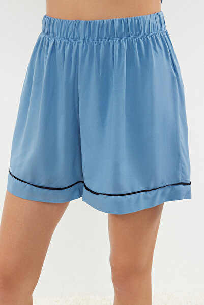 Trendyol Collection Woven Pajama Set with Blue Belted Piping Detail Viscose Shorts Thmss23Pt00203