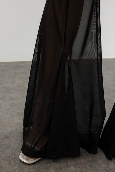 Trendyol Collection Transparent Black Knitted Tulle Trousers - Spanish Leg TPRSS24PL00010