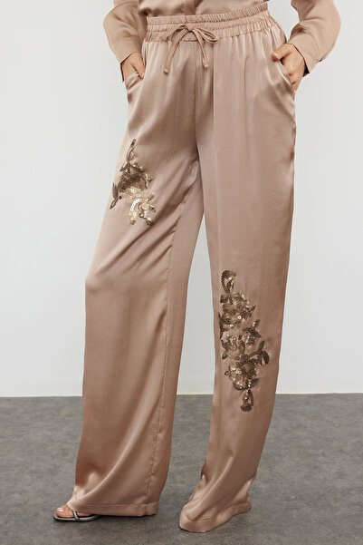 Trendyol Collection Satin Woven Mink Sequined Top and Bottom Set - TPRSS24AU00004